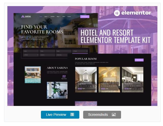 Sarena - Hotel & Resort Elementor Template Kit