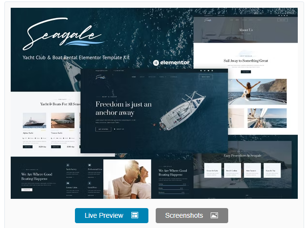 Seagale - Yacht Club & Boat Rental Elementor Template Kit