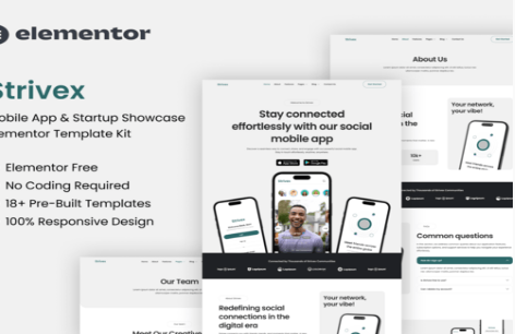 Strivex - Mobile App & Startup Showcase Elementor Template Kit